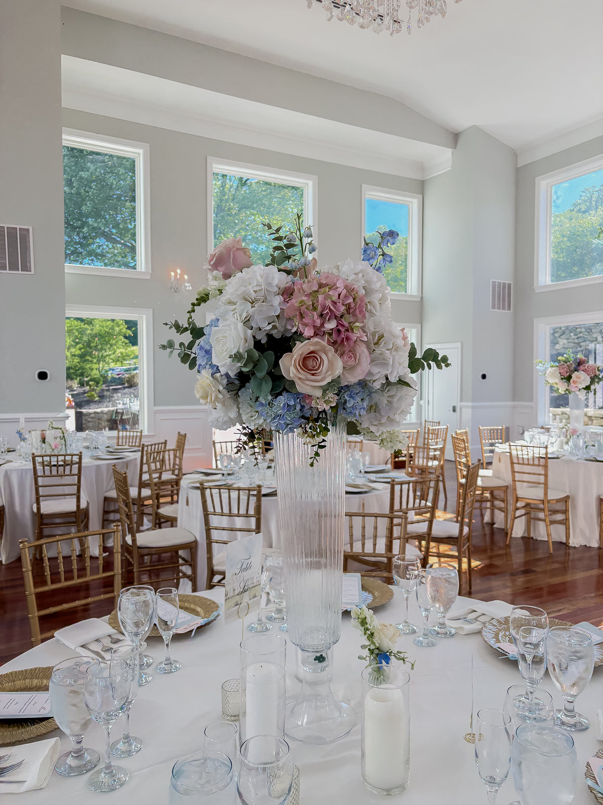 Tall, Raised, 26" Glass Trumpet Statement Centerpieces